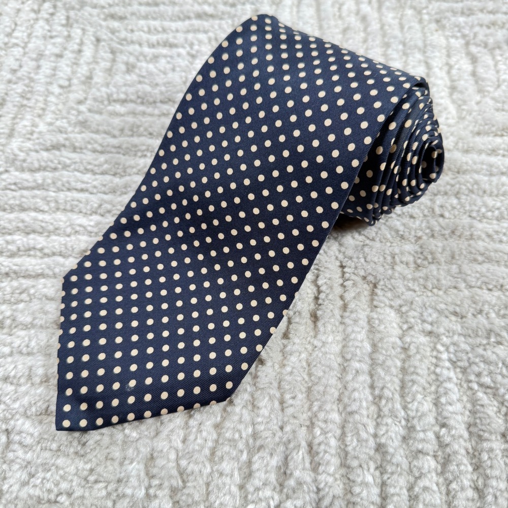 Huntington Silk Tie Navy Blue Polka Dot Classic Business Formal Preppy Vintage